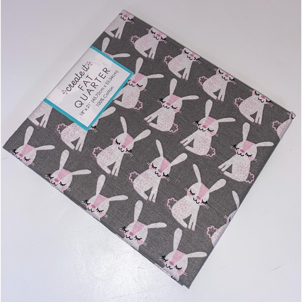 Create It Rabbits Bunnies Cotton Fat Quarter 18" x 21" Grey Pink NEW
